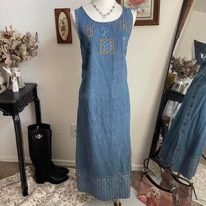 Vintage Cottagecore 90s Denim Maxi Dress
